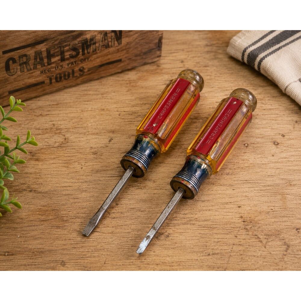 Vintage Craftsman Stubby Screwdriver Lot Flathead Amber Red Handle USA Tool